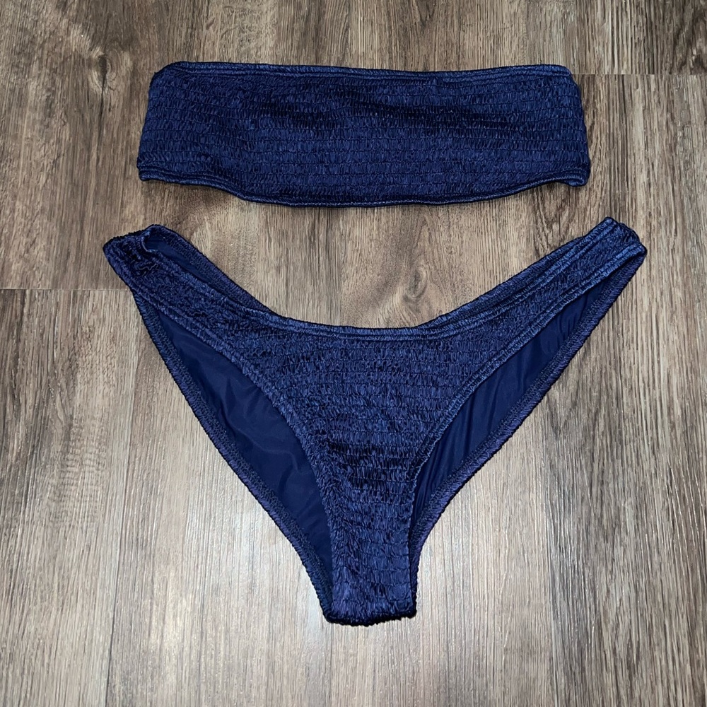 rouched bandeau bikini top with cheeky bottoms